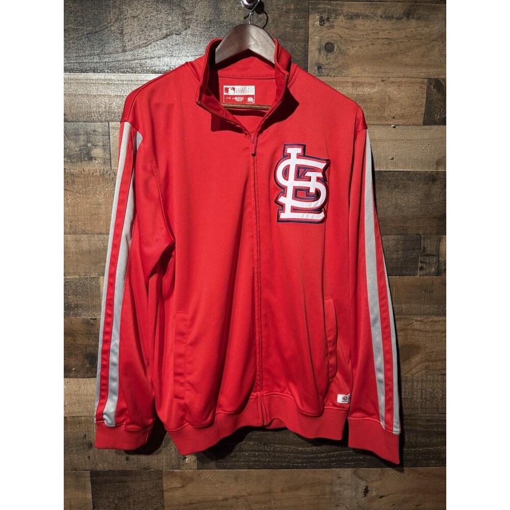 🔥EXCELLENT St Louis Cardinals Full Zip Track Jacket MLB Jacket Raised Logo Lg